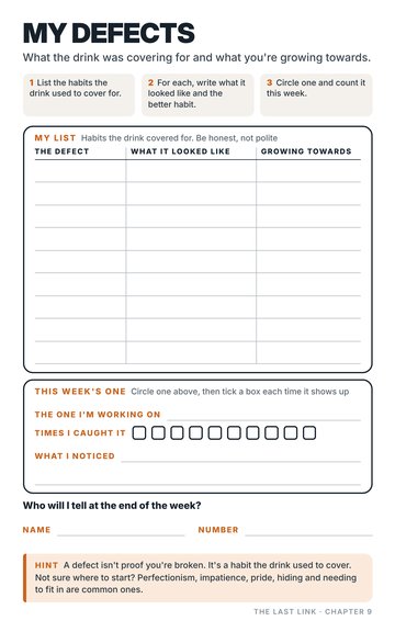 My Defects worksheet